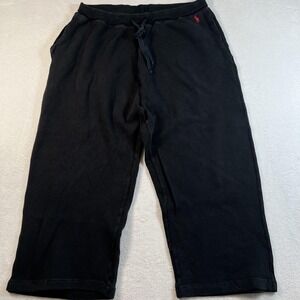 Polo Baggy Wide Leg Pants Womens Large Black Waffle Knit Sleep Lounge Red Pony